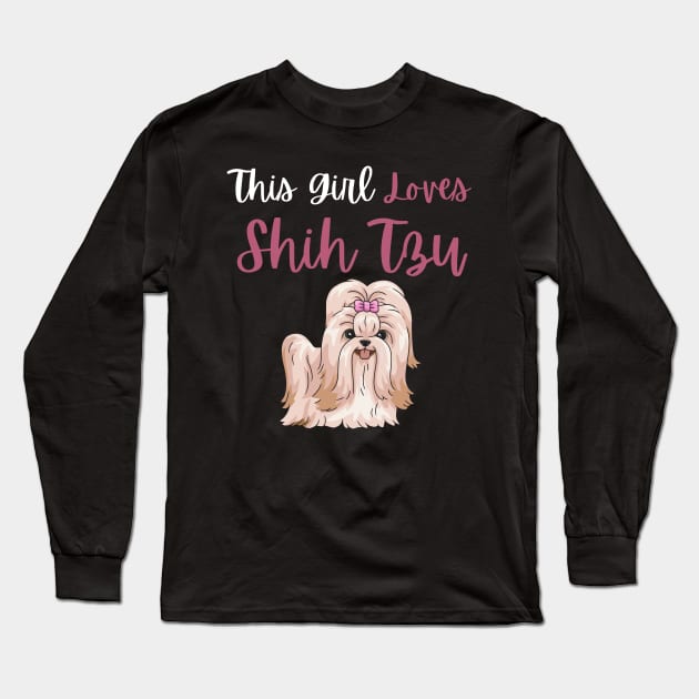 This Girl Loves Shih Tzu Dog Flowers For Floral Dogs Long Sleeve T-Shirt by yassinebd